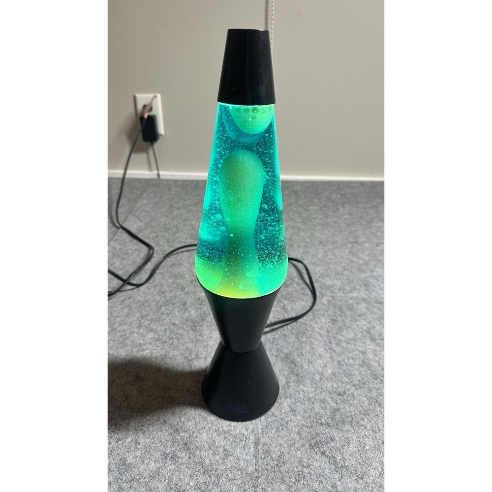 Vintage 16.5'' Lava Brand Motion Lamp Light Lite Black Base Green Wax 90s